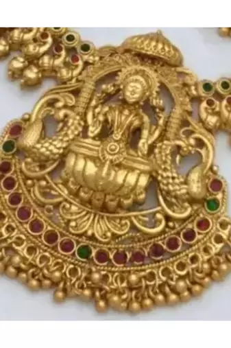 Exquisite gold-plated lakshmi temple jewelry set: Necklace :: and earrings