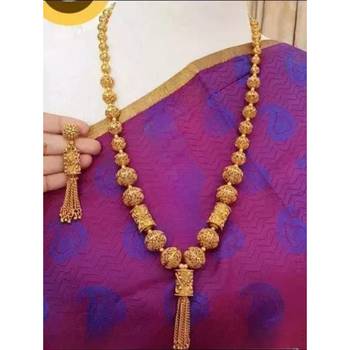 Elegant gold beaded tassel Necklace :: - traditional indian long chain jewelry 1