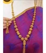 Elegant gold beaded tassel necklace - traditional indian long chain jewelry