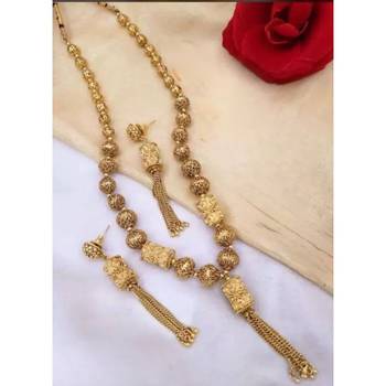 Elegant gold beaded tassel Necklace :: - traditional indian long chain jewelry 2
