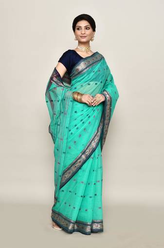 Pure cotton buti work tant tangail saree without blouse fabric