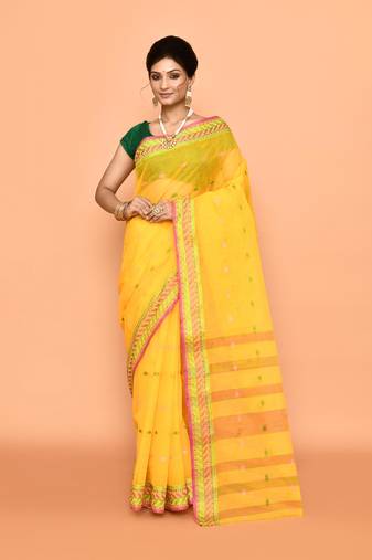 Pure cotton buti work tant tangail saree without blouse fabric