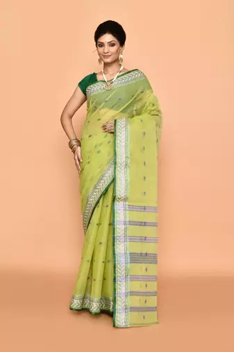 Pure cotton buti work tant tangail saree without blouse fabric