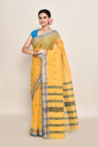 Pure cotton buti work tant tangail saree without blouse fabric