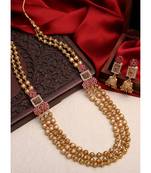 Antique gold ruby floral long necklace set with traditional jhumka earrings | south indian temple jewelry