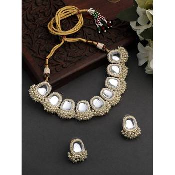 Royal kundan pearl mirror Necklace :: set with adjustable dori | traditional indian wedding jewelry collection 1