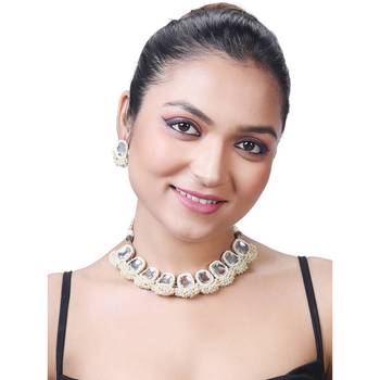 Royal kundan pearl mirror Necklace :: set with adjustable dori | traditional indian wedding jewelry collection 2