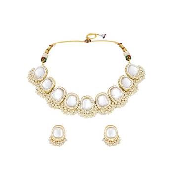 Royal kundan pearl mirror Necklace :: set with adjustable dori | traditional indian wedding jewelry collection 3