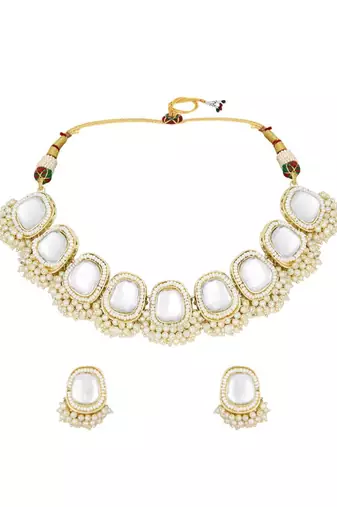 Royal kundan pearl mirror Necklace :: set with adjustable dori | traditional indian wedding jewelry collection