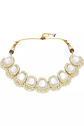 Royal kundan pearl mirror Necklace :: set with adjustable dori | traditional indian wedding jewelry collection