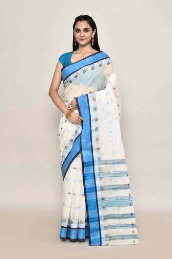 Pure cotton buti work tant tangail saree without blouse fabric