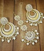 Elegant kundan pearl chandbali earring and tikka set traditional indian wedding jewelry collection