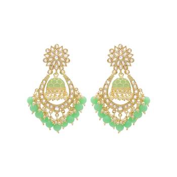 Royal blue and gold-plated kundan chandbali earrings     traditional indian jhumka earrings with pearls 1