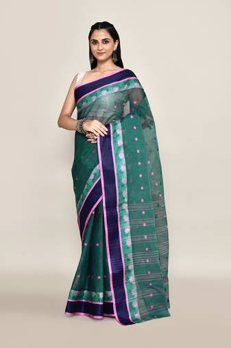 Pure cotton buti work tant tangail saree without blouse fabric