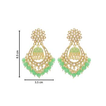 Royal blue and gold-plated kundan chandbali earrings     traditional indian jhumka earrings with pearls 3