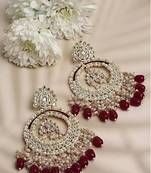 Luxury kundan pearl chandbali earrings with ruby drops  traditional wedding statement earrings