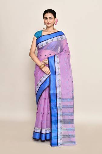 Pure cotton buti work tant tangail saree without blouse fabric
