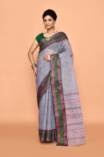 Pure cotton buti work tant tangail saree without blouse fabric