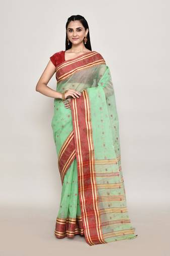 Pure cotton buti work tant tangail saree without blouse fabric