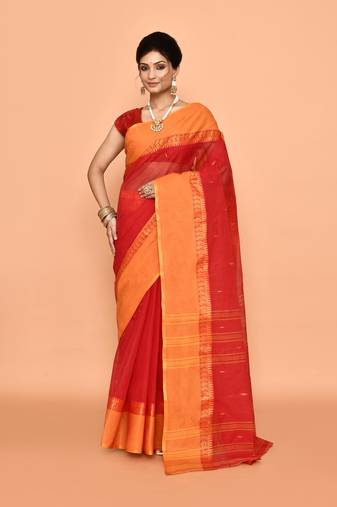 Pure cotton buti work tant tangail saree without blouse fabric