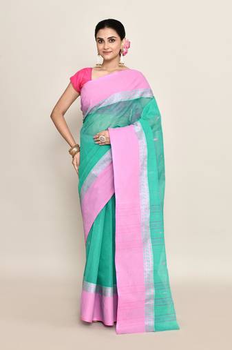 Pure cotton buti work tant tangail saree without blouse fabric