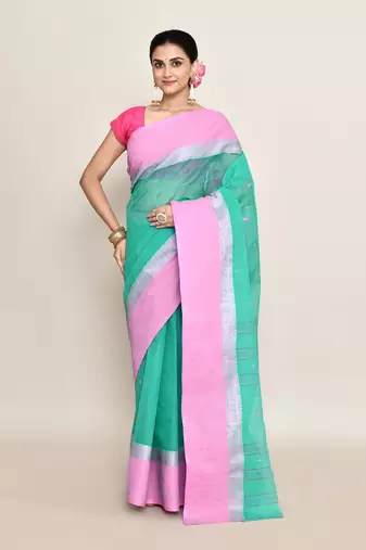 Pure cotton buti work tant tangail saree without blouse fabric
