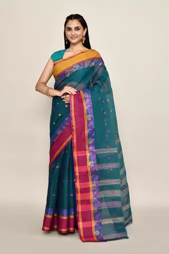 Pure cotton buti work tant tangail saree without blouse fabric