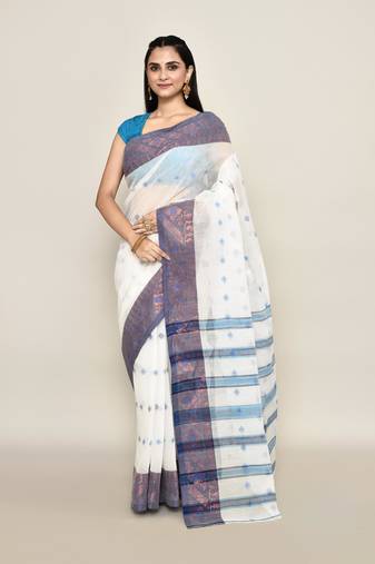 Pure cotton buti work tant tangail saree without blouse fabric