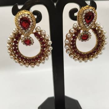 Maroon earrings With Moti Pearl 2