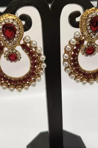 Maroon earrings With Moti Pearl