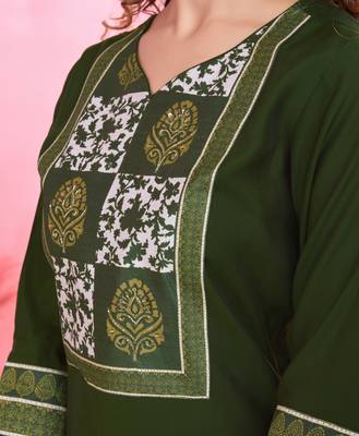  green blend viscose silk ethnic motifs straight kurta with pant & printed dupatta 3