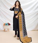  black blend viscose silk ethnic motifs straight kurta with pant & printed dupatta