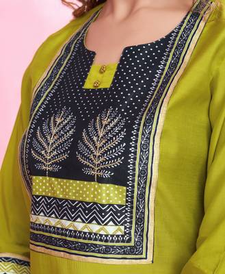  lime green blend viscose silk geometric straight kurta with pant & printed dupatta 3