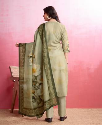  dark green american crepe floral & leaf straight kurta with pant & printed dupatta 2