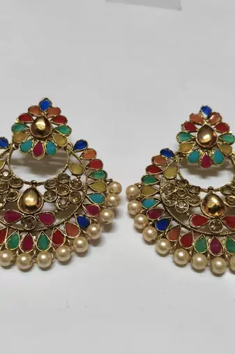 Multi Colour Gold Kundan Maang Tikka