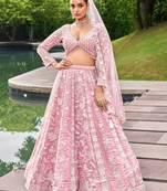 Pink Organza Sequins embroidery Semi-Stitched Lehenga choli & Dupatta