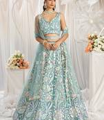 Lime Green Net Sequins embroidery Semi-Stitched Lehenga choli & Dupatta