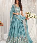 Turquoise blue Georgette Sequin embroidery Semi-Stitched Lehenga choli & Dupatta
