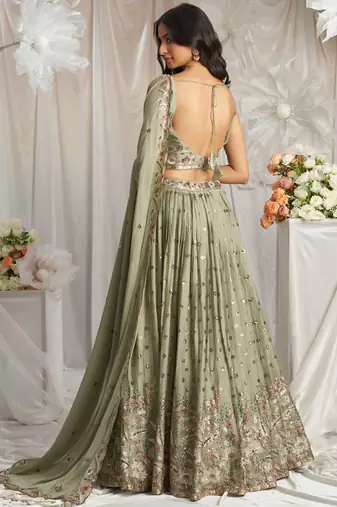Lime Green Georgette Sequin embroidery Lehenga choli & Dupatta