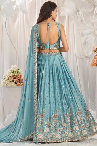 Turquoise blue Georgette Sequin embroidery Semi-Stitched Lehenga choli & Dupatta