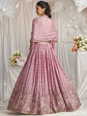 Lilac Georgette Sequins and Thread Embroidered Lehenga 3