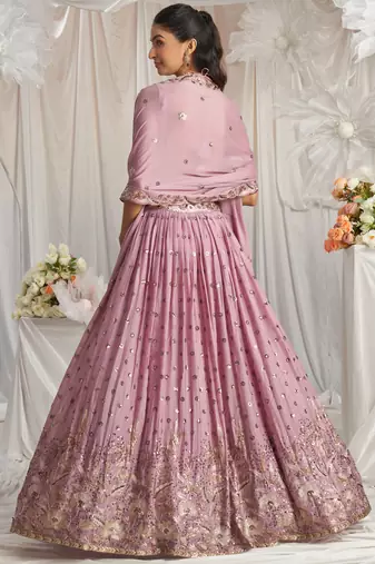 Lilac Georgette Sequins and Thread Embroidered Lehenga