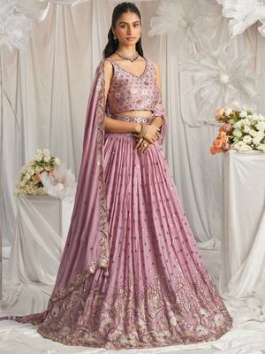 Lilac Georgette Sequins and Thread Embroidered Lehenga 4