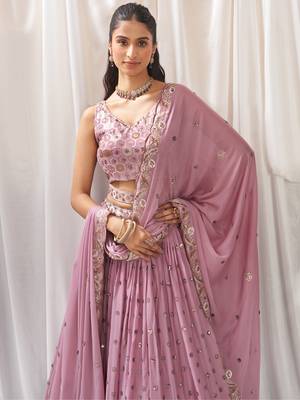 Lilac Georgette Sequins and Thread Embroidered Lehenga 5