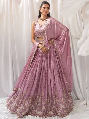 Lilac Georgette Sequins and Thread Embroidered Lehenga 6