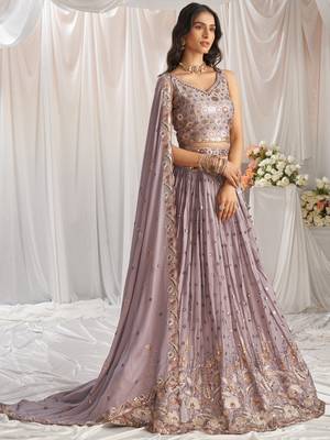 Mauve Georgette Sequin embroidery Lehenga choli & Dupatta 4