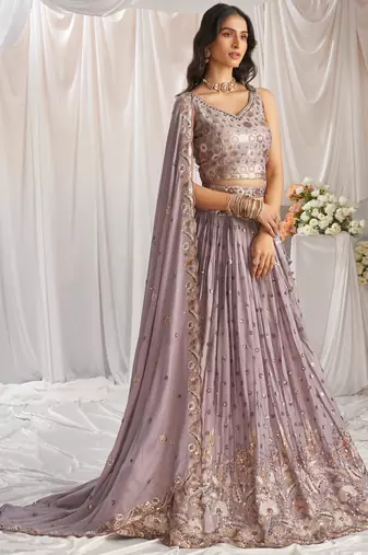 Mauve Georgette Sequin embroidery Lehenga choli & Dupatta