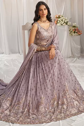 Mauve Georgette Sequin embroidery Lehenga choli & Dupatta