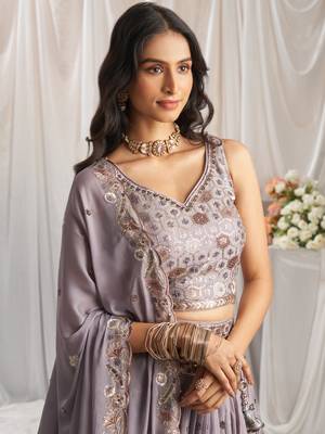 Mauve Georgette Sequin embroidery Lehenga choli & Dupatta 6
