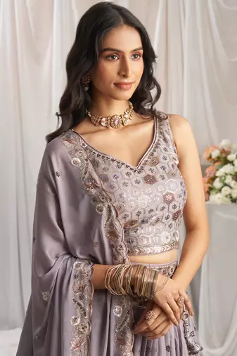 Mauve Georgette Sequin embroidery Lehenga choli & Dupatta